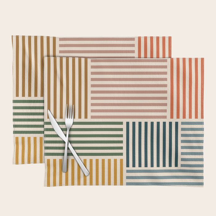 Retro Mid Mod Stripes Blocks in Vintage Colorful Tones Placemat