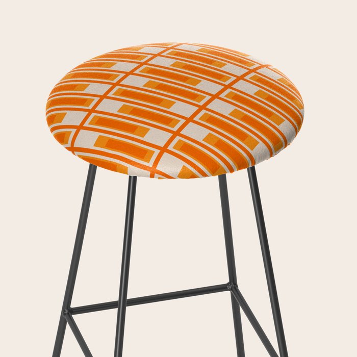 Mid Century Modern Geometric Lexington Ave Pattern in 70s Orange Tones Stool Gallery Image 2