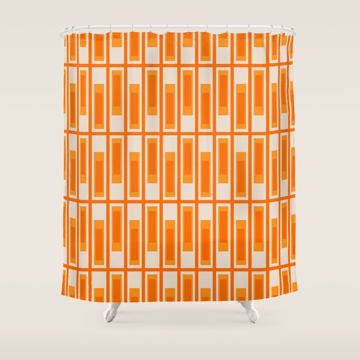 Mid Century Modern Geometric Lexington Ave Pattern in 70s Orange Tones Shower Curtain Gallery Image 1