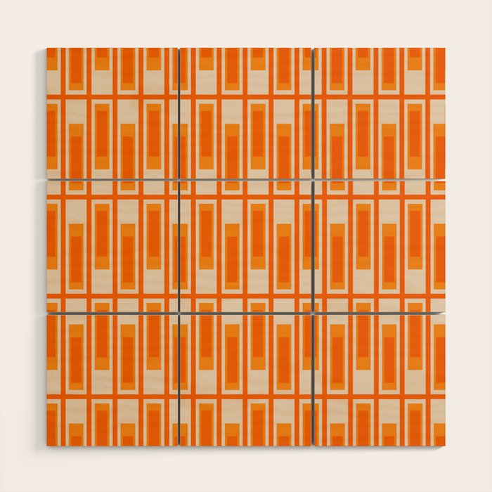Mid Century Modern Geometric Lexington Ave Pattern in 70s Orange Tones Wood Wall Art Gallery Image 1
