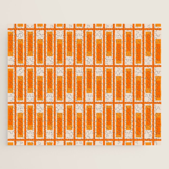Mid Century Modern Geometric Lexington Ave Pattern in 70s Orange Tones Jigsaw Puzzle Gallery Image 1