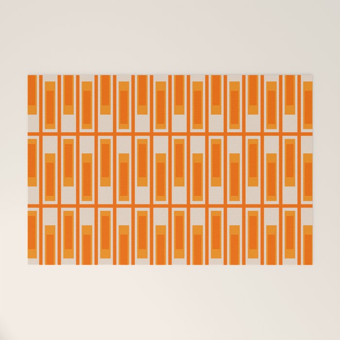 Mid Century Modern Geometric Lexington Ave Pattern in 70s Orange Tones Welcome Mat Gallery Image 1