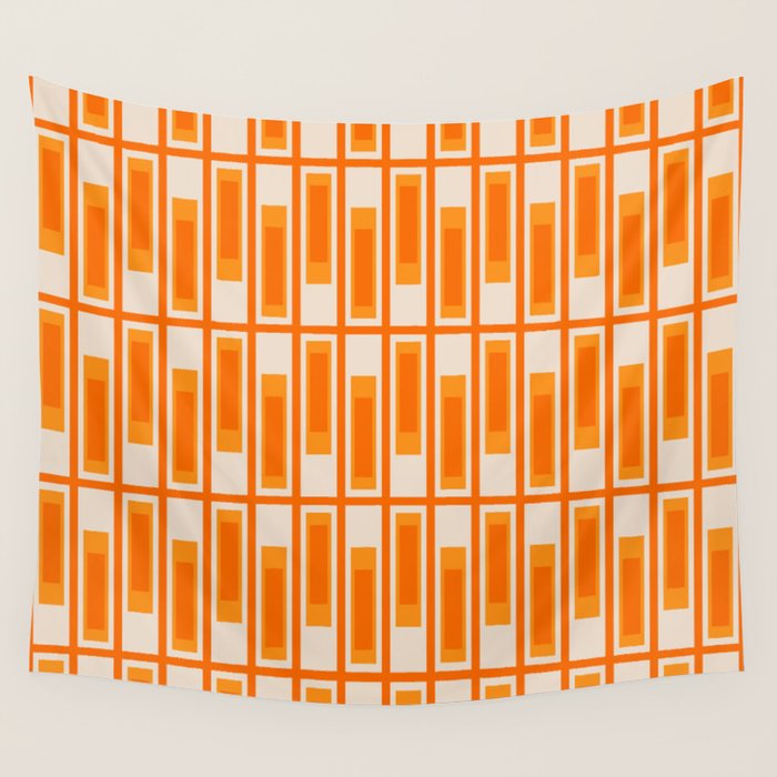 Mid Century Modern Geometric Lexington Ave Pattern in 70s Orange Tones Wall Tapestry Gallery Image 4