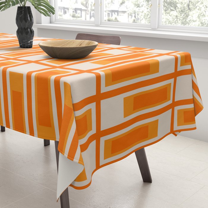 Mid Century Modern Geometric Lexington Ave Pattern in 70s Orange Tones Tablecloth Gallery Image 3