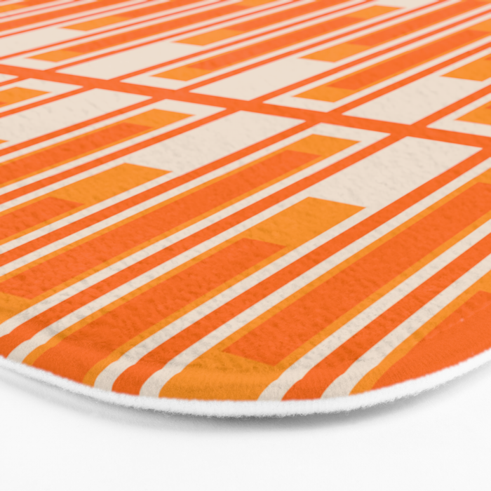 Mid Century Modern Geometric Lexington Ave Pattern in 70s Orange Tones Bath Mat Gallery Image 3