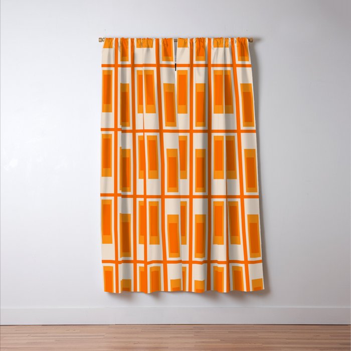 Mid Century Modern Geometric Lexington Ave Pattern in 70s Orange Tones Window Curtain Gallery Image 3