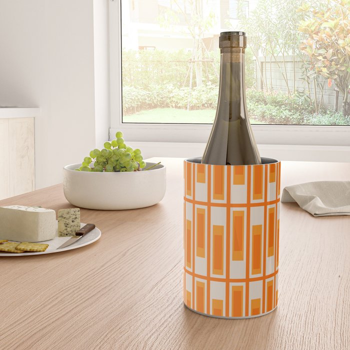 Mid Century Modern Geometric Lexington Ave Pattern in 70s Orange Tones Wine Chiller Gallery Image 4