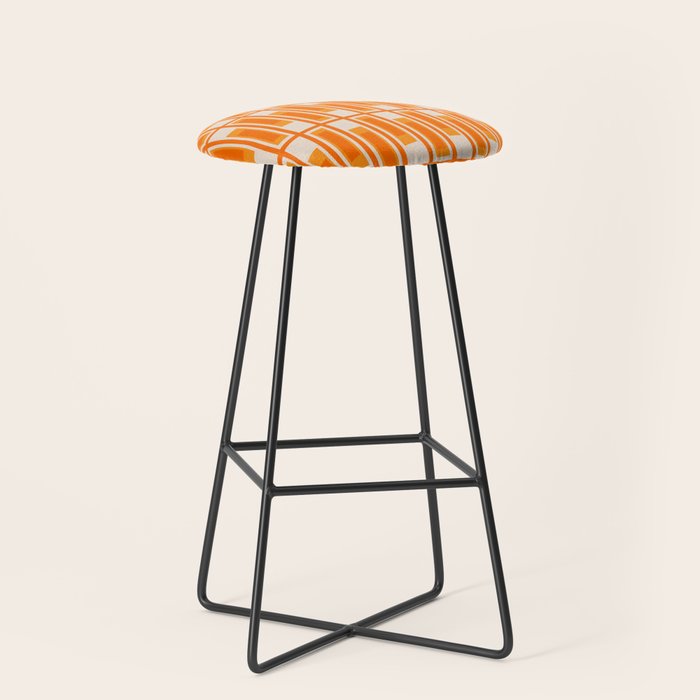 Mid Century Modern Geometric Lexington Ave Pattern in 70s Orange Tones Stool Gallery Image 1
