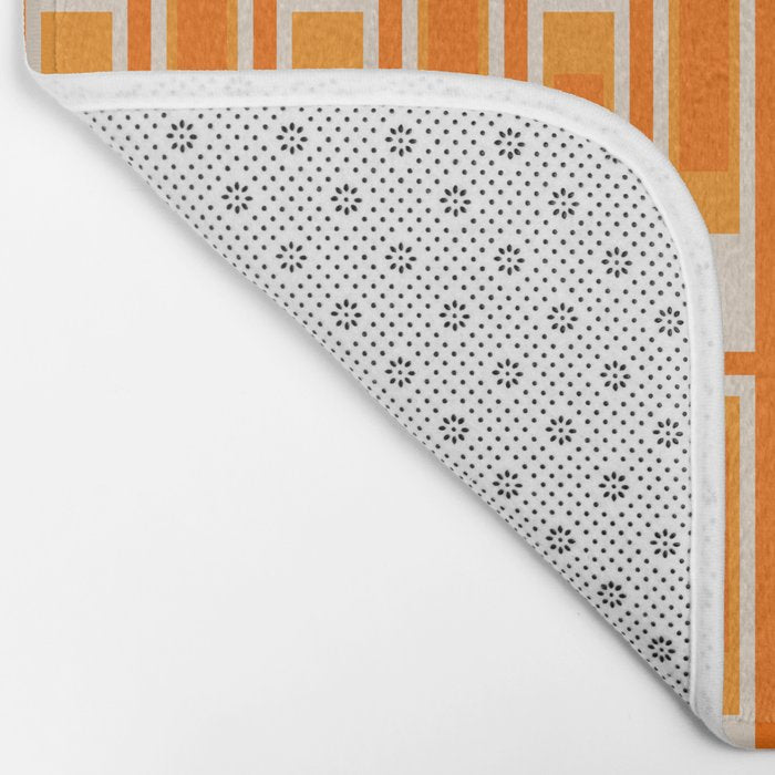 Mid Century Modern Geometric Lexington Ave Pattern in 70s Orange Tones Bath Mat Gallery Image 2