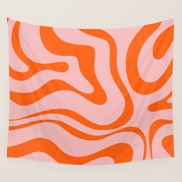 Groovy Retro Modern Liquid Swirl Pink and Orange Abstract Pattern Wall Tapestry Gallery Image 1