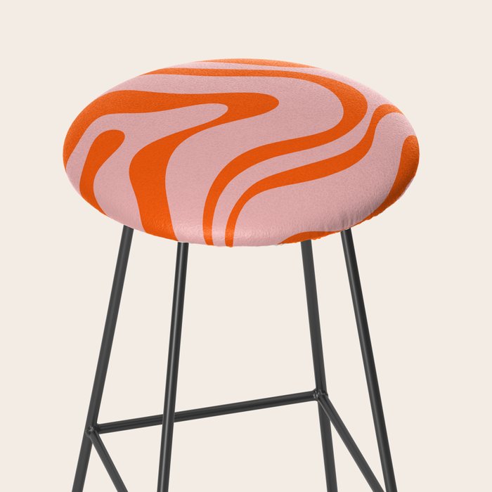 Groovy Retro Modern Liquid Swirl Pink and Orange Abstract Pattern Stool Gallery Image 2