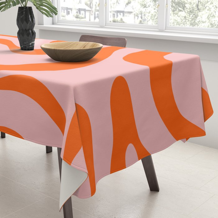 Groovy Retro Modern Liquid Swirl Pink and Orange Abstract Pattern Tablecloth Gallery Image 3