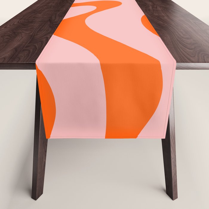 Groovy Retro Modern Liquid Swirl Pink and Orange Abstract Pattern Table Runner Gallery Image 1