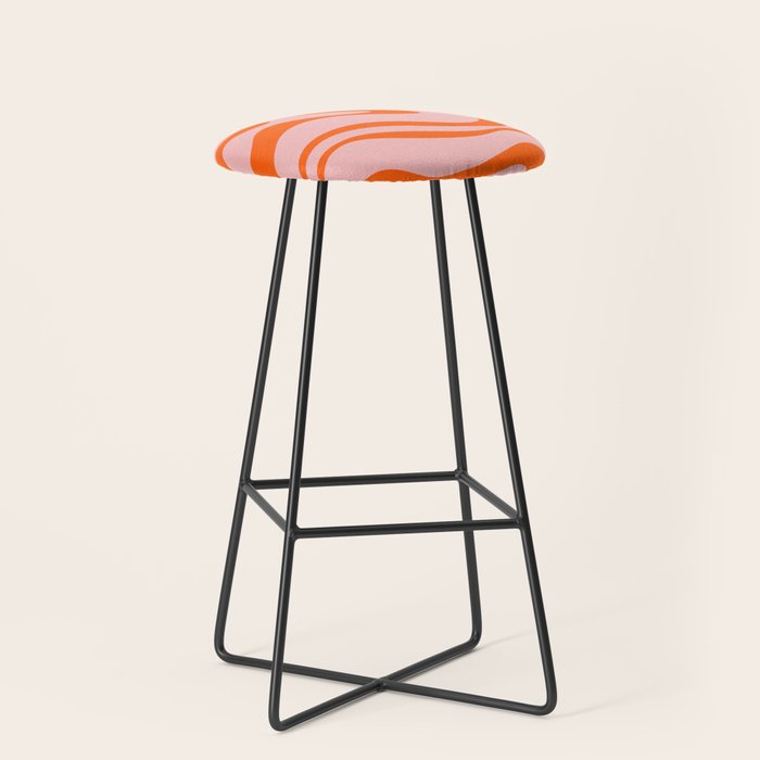 Groovy Retro Modern Liquid Swirl Pink and Orange Abstract Pattern Stool Gallery Image 1