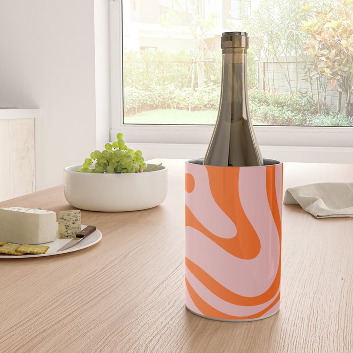 Groovy Retro Modern Liquid Swirl Pink and Orange Abstract Pattern Wine Chiller Gallery Image 4