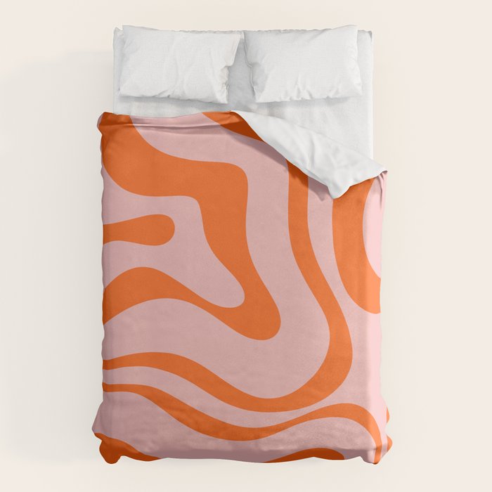 Groovy Retro Modern Liquid Swirl Pink and Orange Abstract Pattern Duvet Cover Gallery Image 6