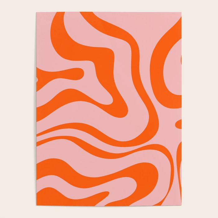 Groovy Retro Modern Liquid Swirl Pink and Orange Abstract Pattern Poster Gallery Image 1