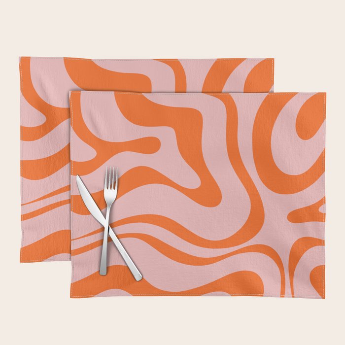 Groovy Retro Modern Liquid Swirl Pink and Orange Abstract Pattern Placemat Gallery Image 1