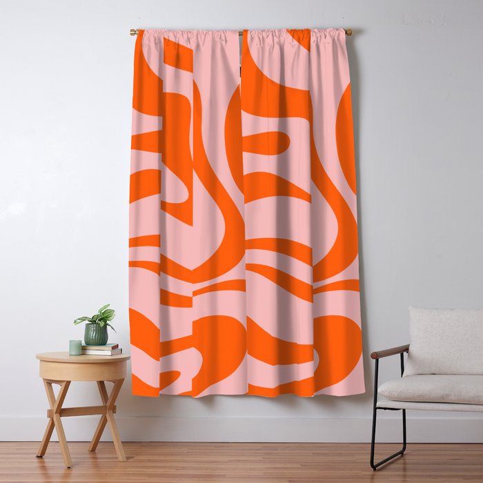 Groovy Retro Modern Liquid Swirl Pink and Orange Abstract Pattern Window Curtain Gallery Image 5