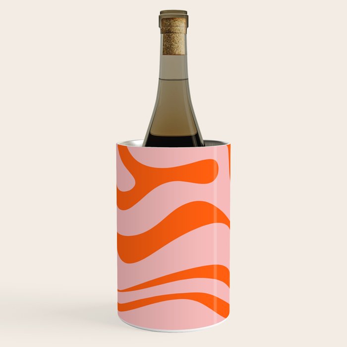 Groovy Retro Modern Liquid Swirl Pink and Orange Abstract Pattern Wine Chiller Gallery Image 2