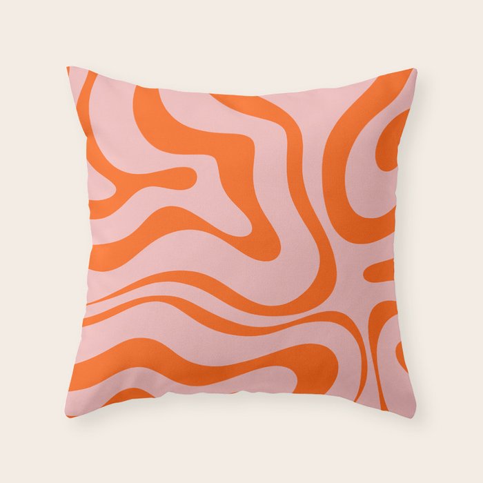 Groovy Retro Modern Liquid Swirl Pink and Orange Abstract Pattern Throw Pillow Gallery Image 6