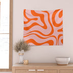 Groovy Retro Modern Liquid Swirl Pink and Orange Abstract Pattern Wall Tapestry Gallery Image 2