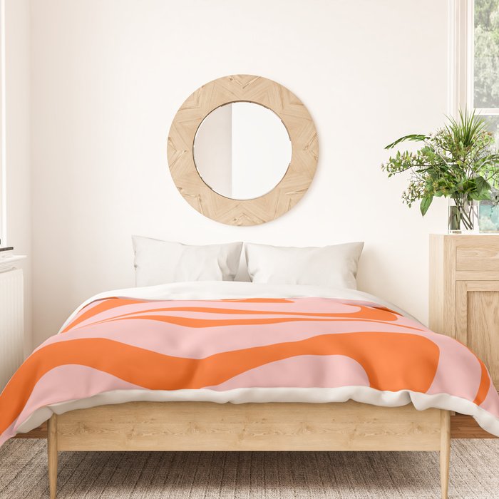 Groovy Retro Modern Liquid Swirl Pink and Orange Abstract Pattern Duvet Cover Gallery Image 3