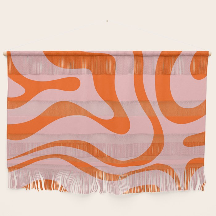 Groovy Retro Modern Liquid Swirl Pink and Orange Abstract Pattern Wall Hanging Gallery Image 1