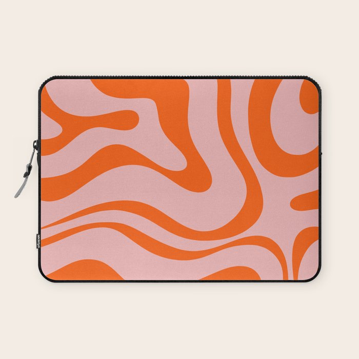 Groovy Retro Modern Liquid Swirl Pink and Orange Abstract Pattern Laptop Sleeve Gallery Image 1