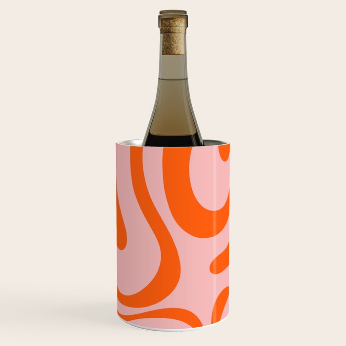 Groovy Retro Modern Liquid Swirl Pink and Orange Abstract Pattern Wine Chiller Gallery Image 3