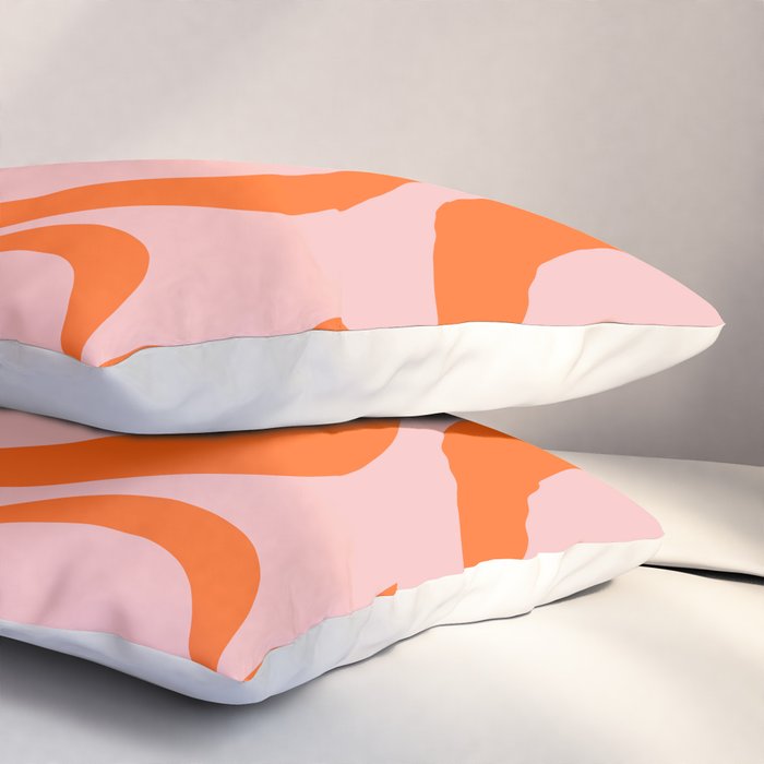 Groovy Retro Modern Liquid Swirl Pink and Orange Abstract Pattern Pillow Sham Gallery Image 3