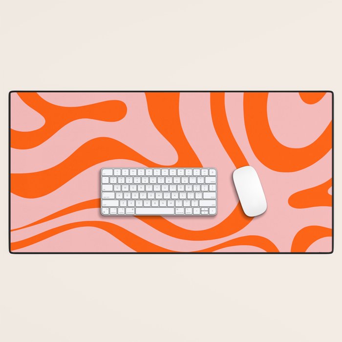 Groovy Retro Modern Liquid Swirl Pink and Orange Abstract Pattern Desk Mat Gallery Image 1