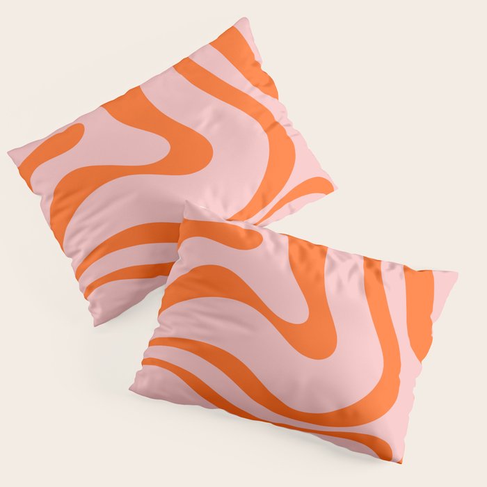 Groovy Retro Modern Liquid Swirl Pink and Orange Abstract Pattern Pillow Sham Gallery Image 1