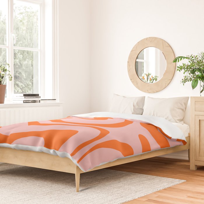 Groovy Retro Modern Liquid Swirl Pink and Orange Abstract Pattern Duvet Cover Gallery Image 2