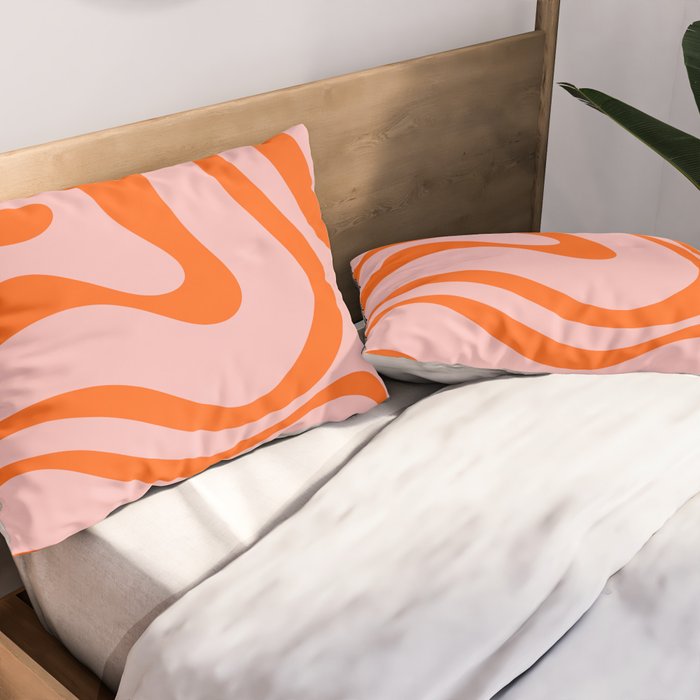 Groovy Retro Modern Liquid Swirl Pink and Orange Abstract Pattern Pillow Sham Gallery Image 2