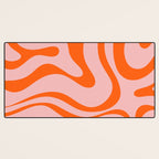 Groovy Retro Modern Liquid Swirl Pink and Orange Abstract Pattern Desk Mat Gallery Image 3