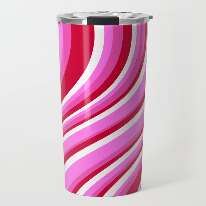Wavy Stripes XVII - Y2K Pink and Red Travel Mug Gallery Image 1