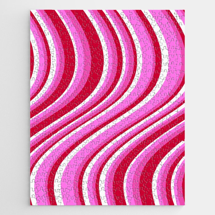 Wavy Stripes XVII - Y2K Pink and Red Jigsaw Puzzle Gallery Image 1