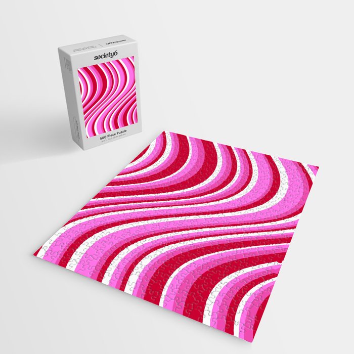 Wavy Stripes XVII - Y2K Pink and Red Jigsaw Puzzle Gallery Image 2