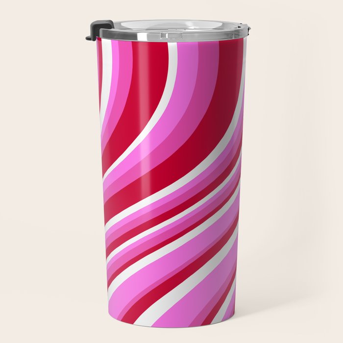 Wavy Stripes XVII - Y2K Pink and Red Travel Mug Gallery Image 3