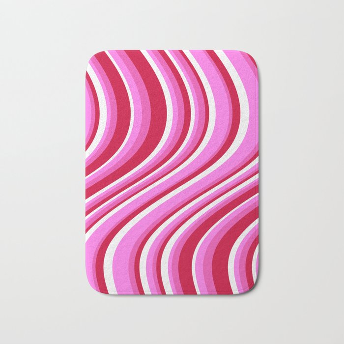 Wavy Stripes XVII - Y2K Pink and Red Bath Mat Gallery Image 1