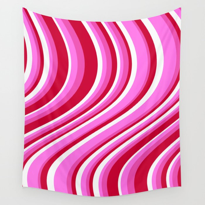 Wavy Stripes XVII - Y2K Pink and Red Wall Tapestry Gallery Image 1