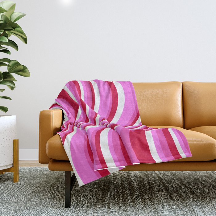 Wavy Stripes XVII - Y2K Pink and Red Throw Blanket Gallery Image 1
