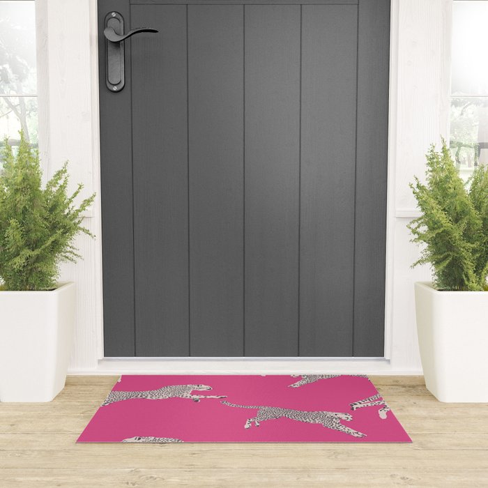 Leaping Cheetahs  Magenta Welcome Mat Gallery Image 3