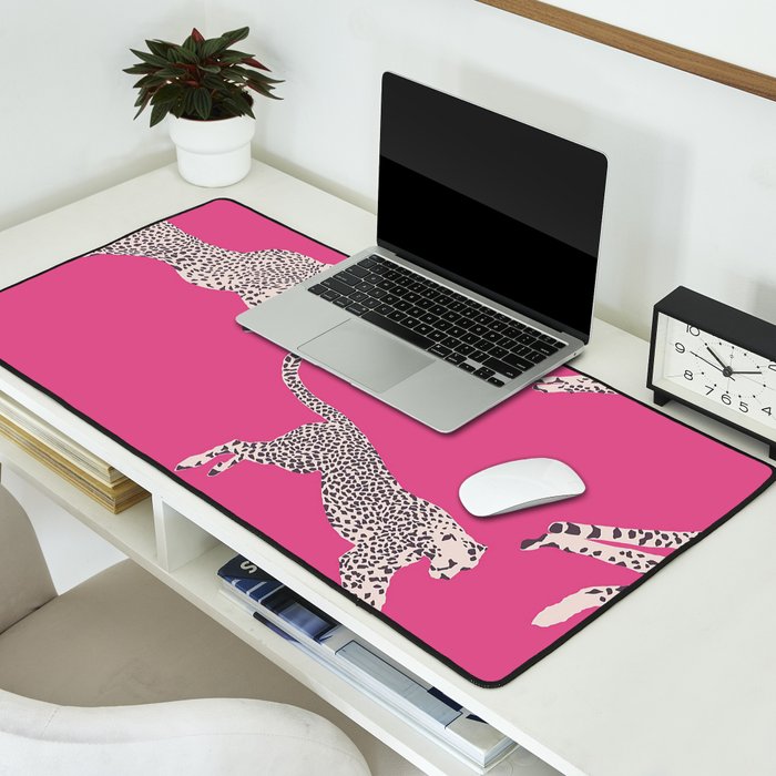 Leaping Cheetahs  Magenta Desk Mat Gallery Image 2