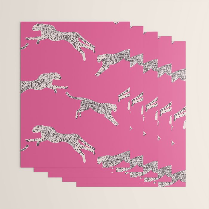Leaping Cheetahs  Magenta Wrapping Paper Gallery Image 3