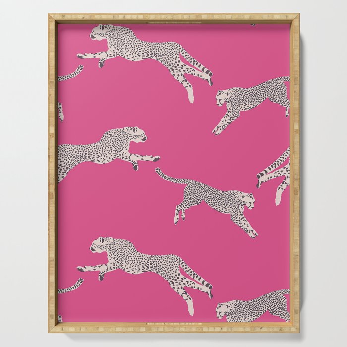 Leaping Cheetahs  Magenta Serving Tray Gallery Image 1