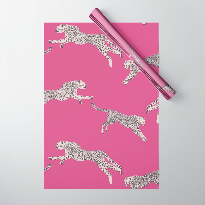 Leaping Cheetahs  Magenta Wrapping Paper Gallery Image 1