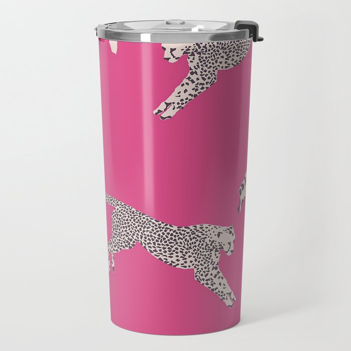 Leaping Cheetahs  Magenta Travel Mug Gallery Image 2