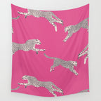 Leaping Cheetahs  Magenta Wall Tapestry Gallery Image 4